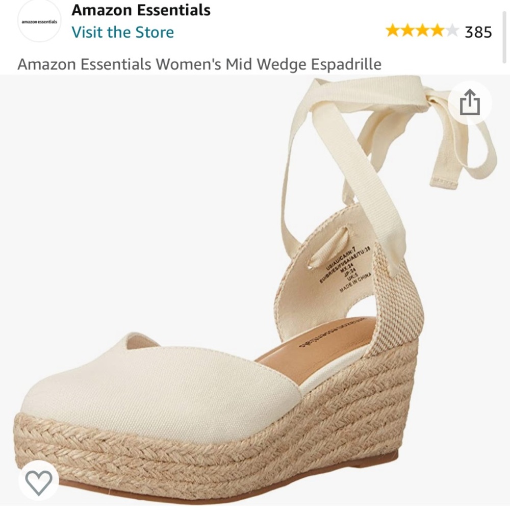 Very cute Amazon Essentials Women's Mid Wedge Espadrille, size 8, recommend 8.5